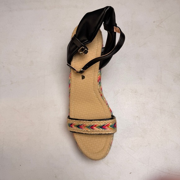 Women\'s US 6 Black Wedge‎ Platform Sandals Open Toe Straw Espadrilles High Heel
